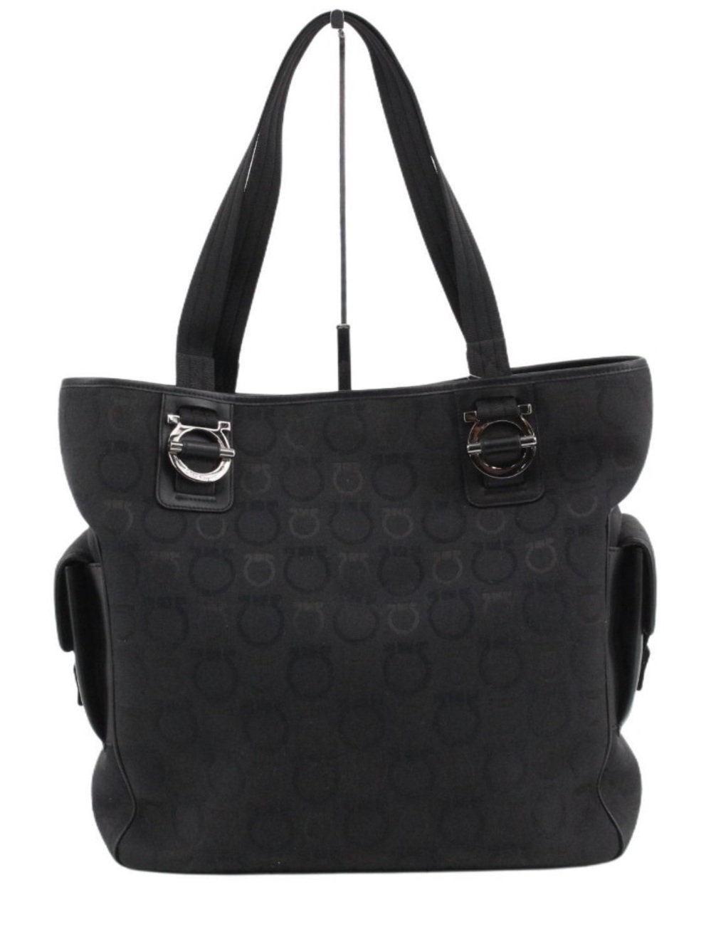 Salvatore Ferragamo Gancini side pocket tote bag in black canvas